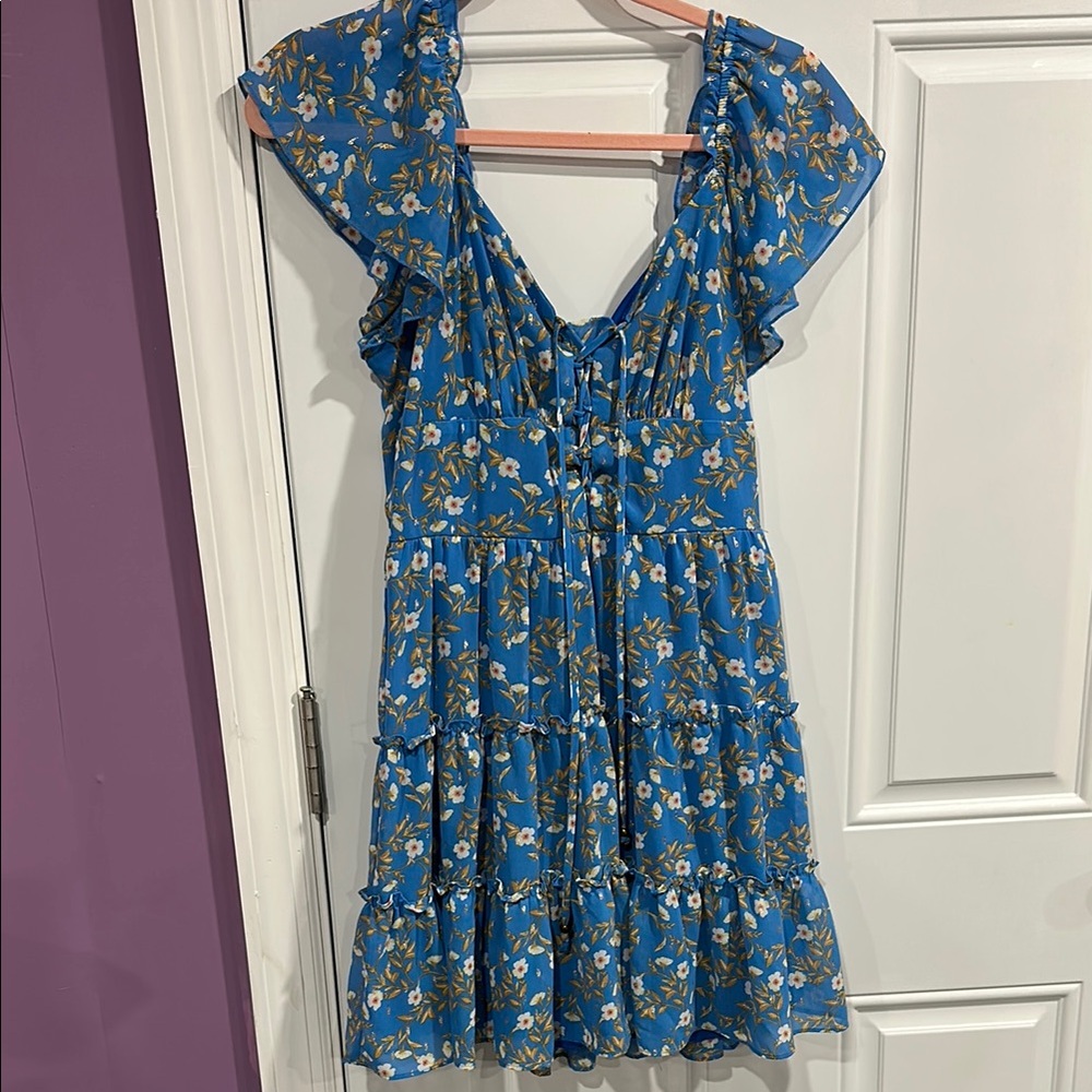 City Studio Blue and White Ruffled Smocked Sundress